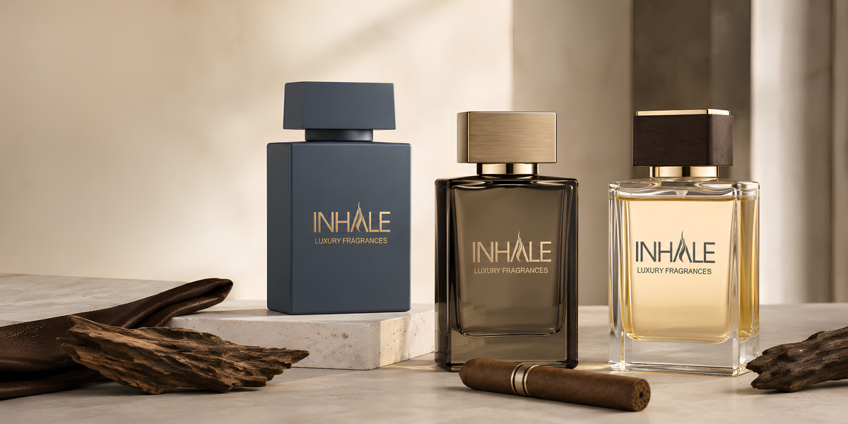 Tightly cropped men holding Inhale bottles
